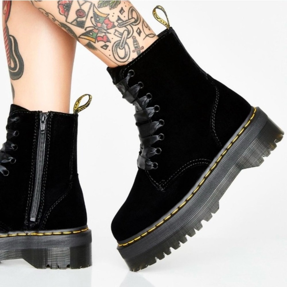Dr. Martens Jadon Black Ze You Velvet Boots Rare 6